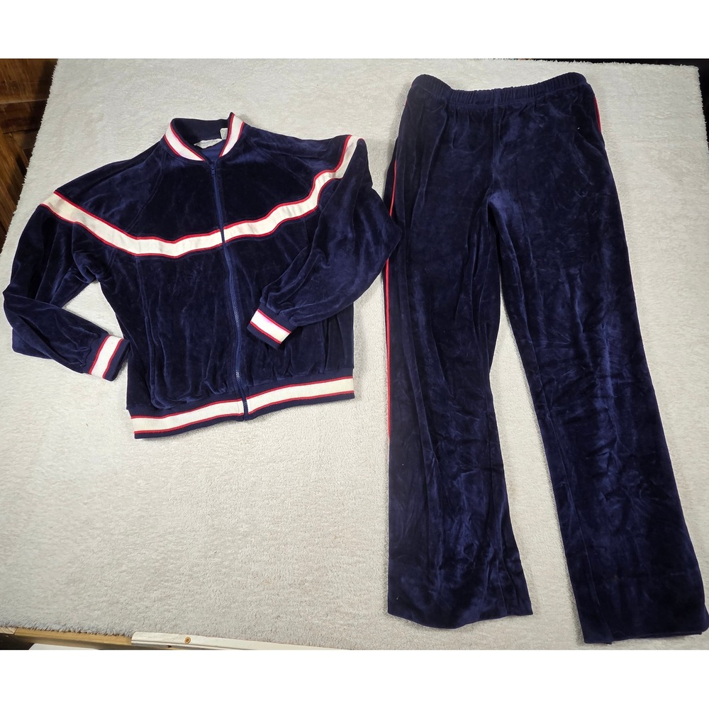 Vintage Christian Dior Monsieur Tracksuit Men L Navy Velour Lux 80s Set Striped